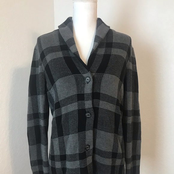 Chaps Sweaters - CHAPS Ralph Lauren Cardigan Black Gray Plaid L NWT
